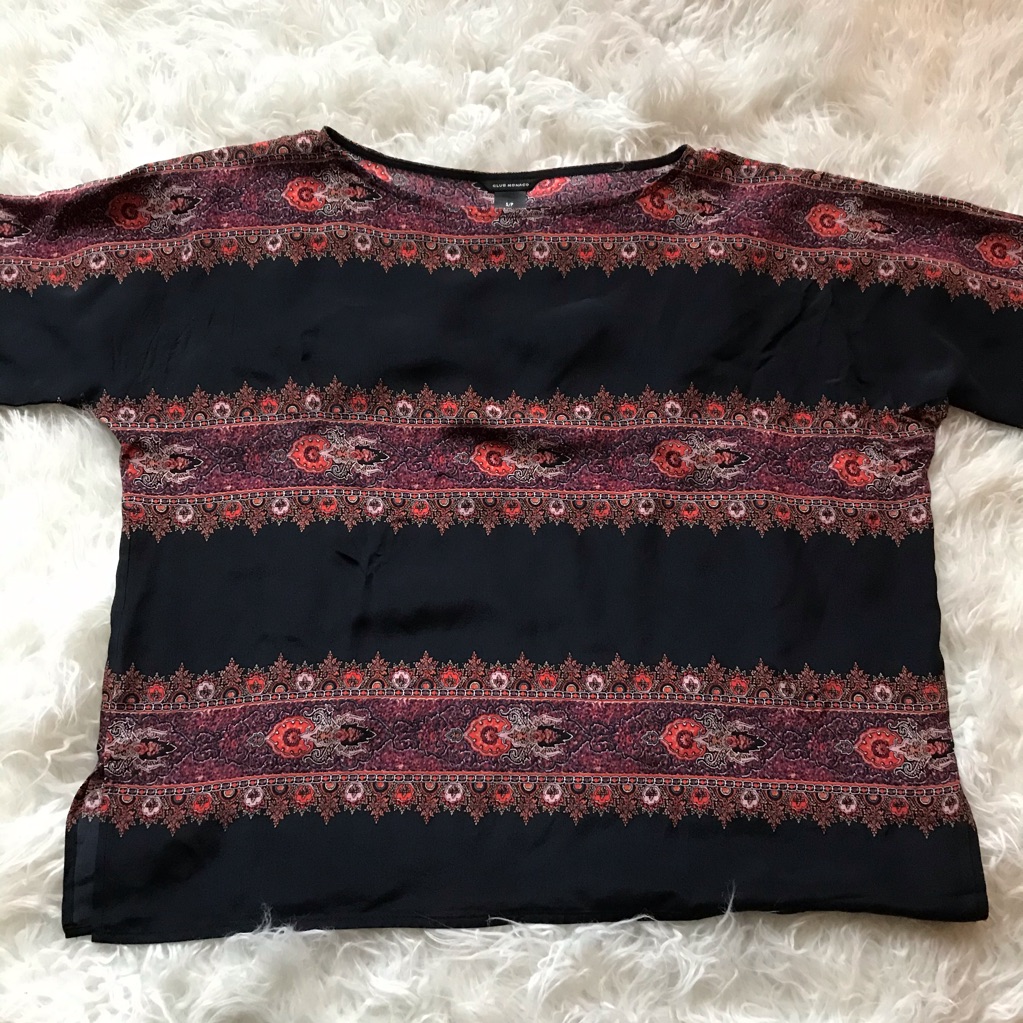 Club Monaco Black Silk Paisley Boxy Top